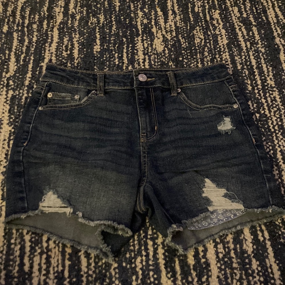 Dark Blue Ripped Jean Shorts